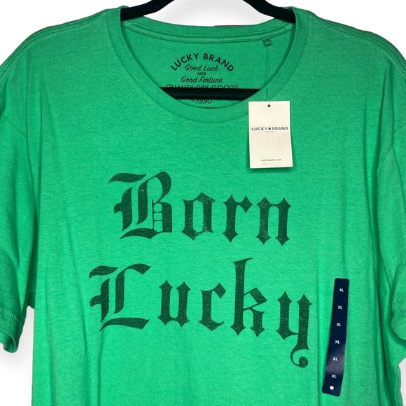 Lucky Brand XL “Born Lucky” Script Graphic Print St. Patrick’s Day Green - Picture 2 of 5